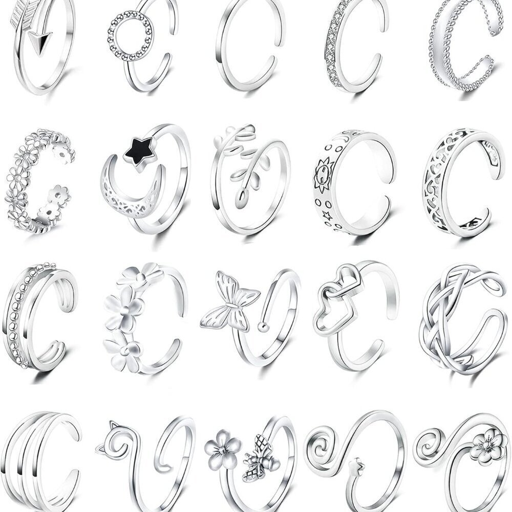 20pcs Adjustable Toe Rings Set for Women Summer Beach Jewelry Gift